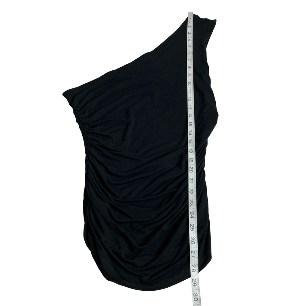 BCBGMAXAZRIA Top Womens M Black Fitted Bodycon Ruched Asymmetrical One Shoulder - Picture 9 of 11